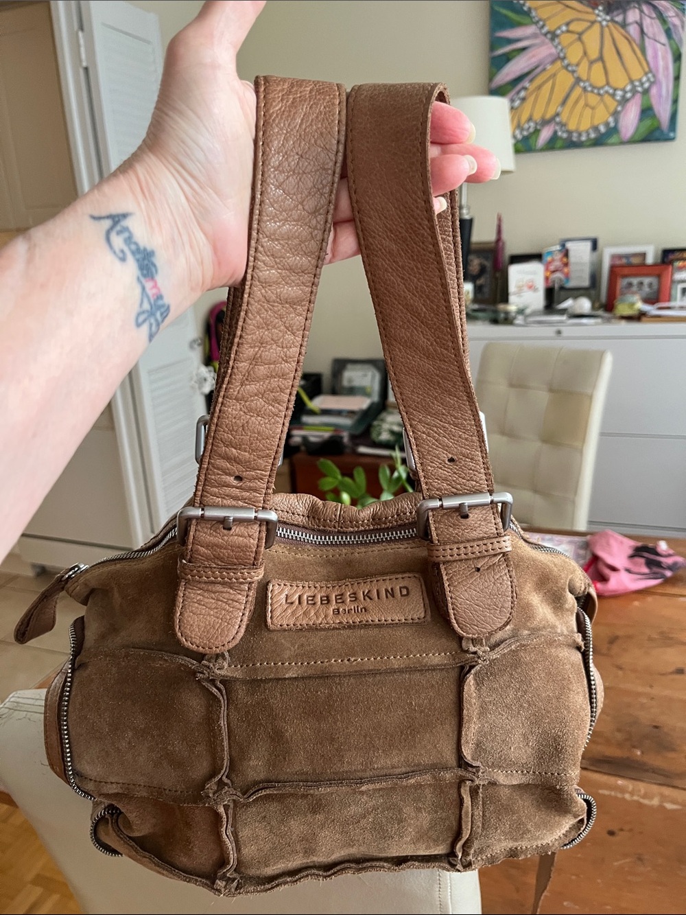 Liebeskind Brown Suede Patchwork Messenger Bag